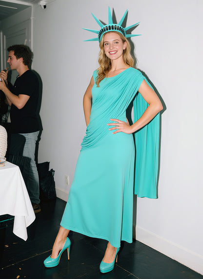 Turquoise draped sleeveless costume dress product view 6