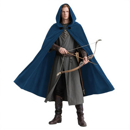 Hooded Fantasy Archer Cloak with Pointed Hood, Medieval Costume for Cosplay, Fantasy Events and Stage Performances