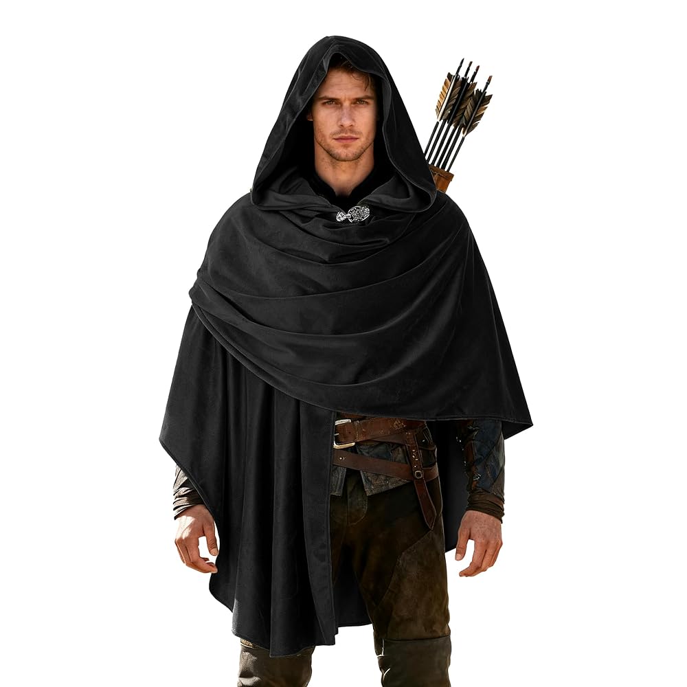 Black Medieval Carnival Cloak with Hood