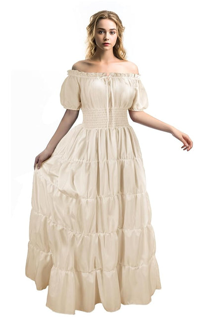 Long Medieval Tiered Off-the-Shoulder Dress