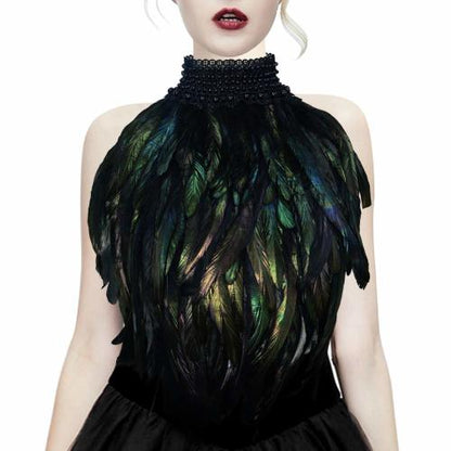 Feathered Halter Top with Beaded Collar
