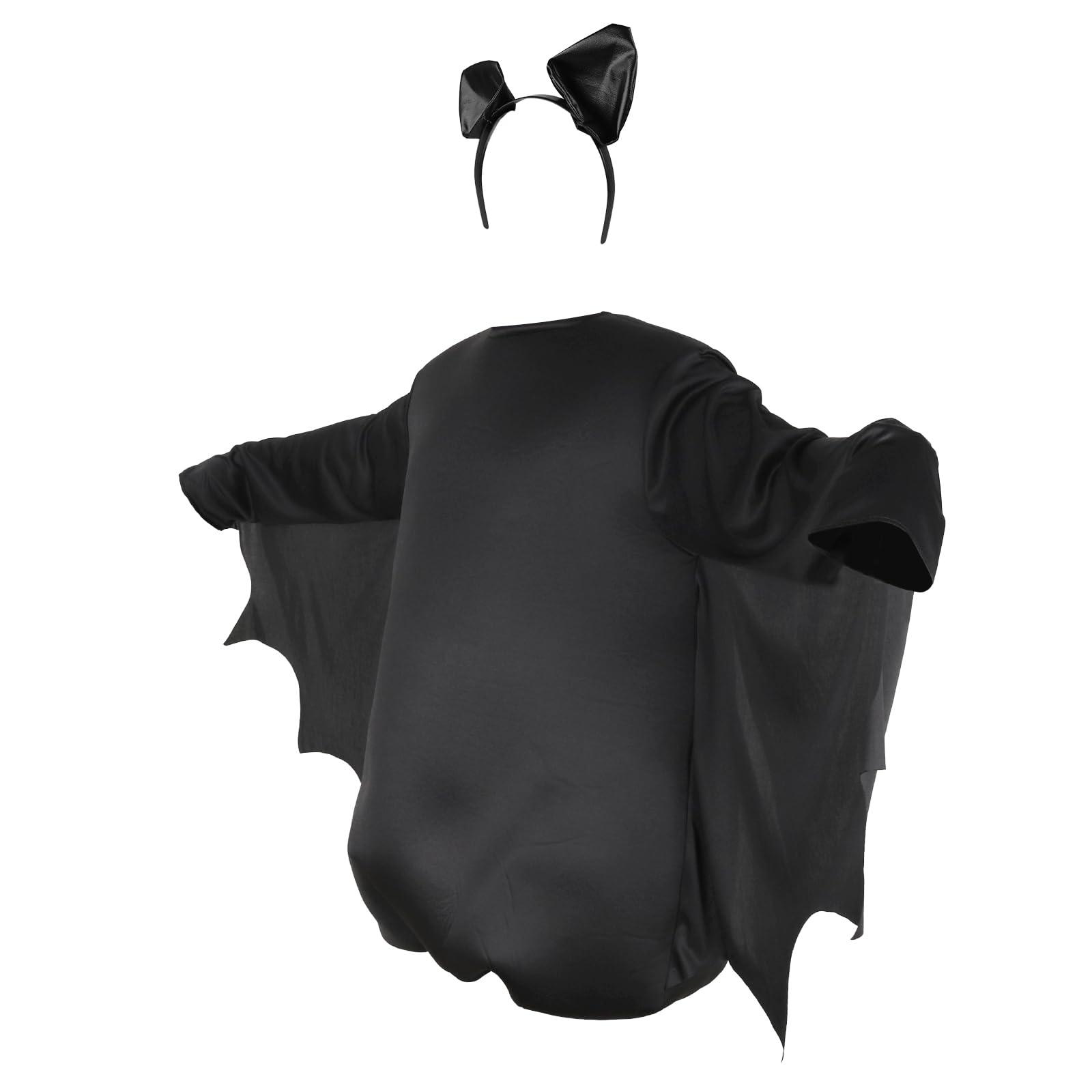 HOMELEX Bat Costume Unisex Adult Cosplay Jumpsuit Halloween Black One-Piece with Bat Ears - HOMELEX