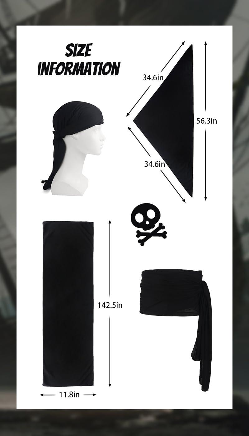 HOMELEX Pirate Head Scarf Sash Belt Set Halloween Bandana Waist Accessories Cosplay Costume - HOMELEX