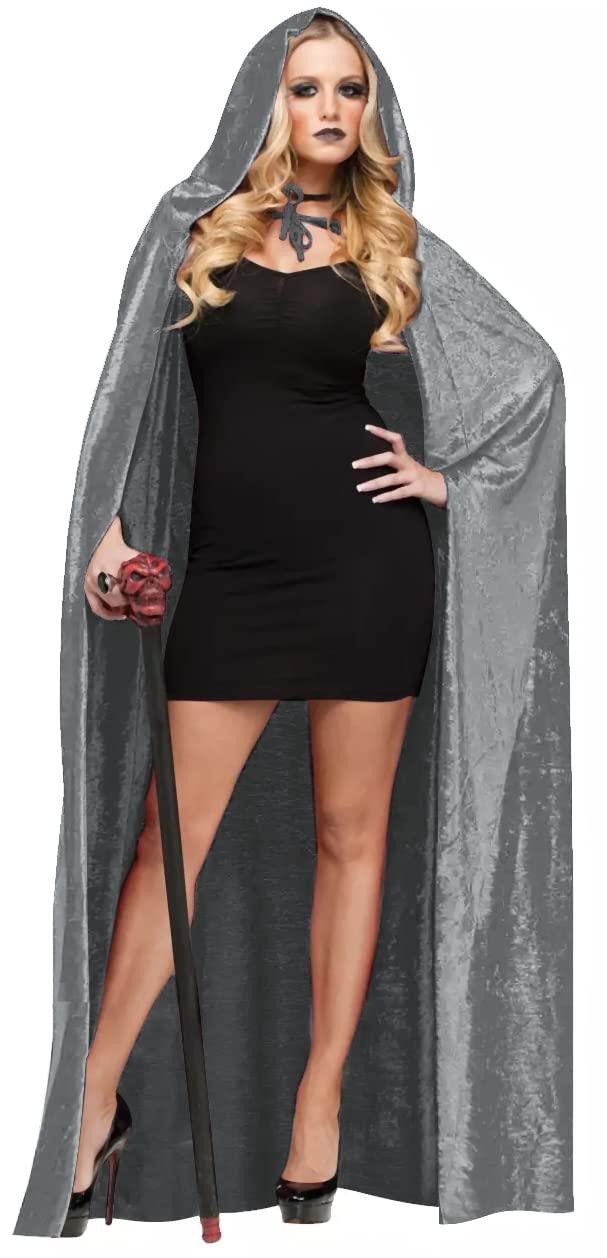 HOMELEX Black Witch Velvet Cloak Halloween Hooded Cape Queen King Robe Outfit Renaissance Medieval Costume - HOMELEX