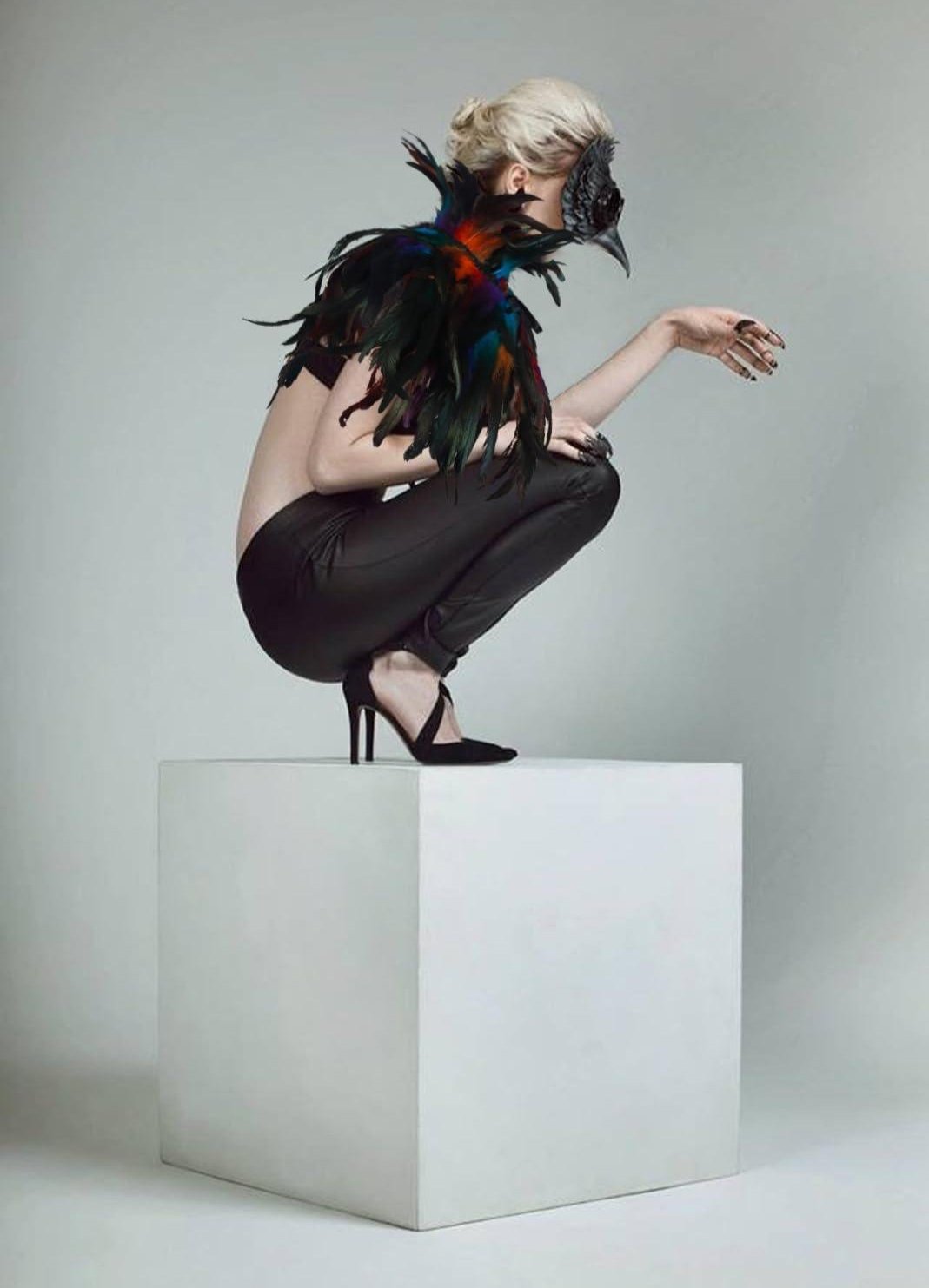 HOMELEX Black Witch Feather Collar Crow Shawl Costume Halloween Swan Wings Accessories Cape for Women - HOMELEX