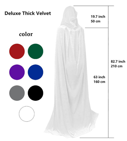 HOMELEX Black Witch Velvet Cloak Halloween Hooded Cape Queen King Robe Outfit Renaissance Medieval Costume - HOMELEX