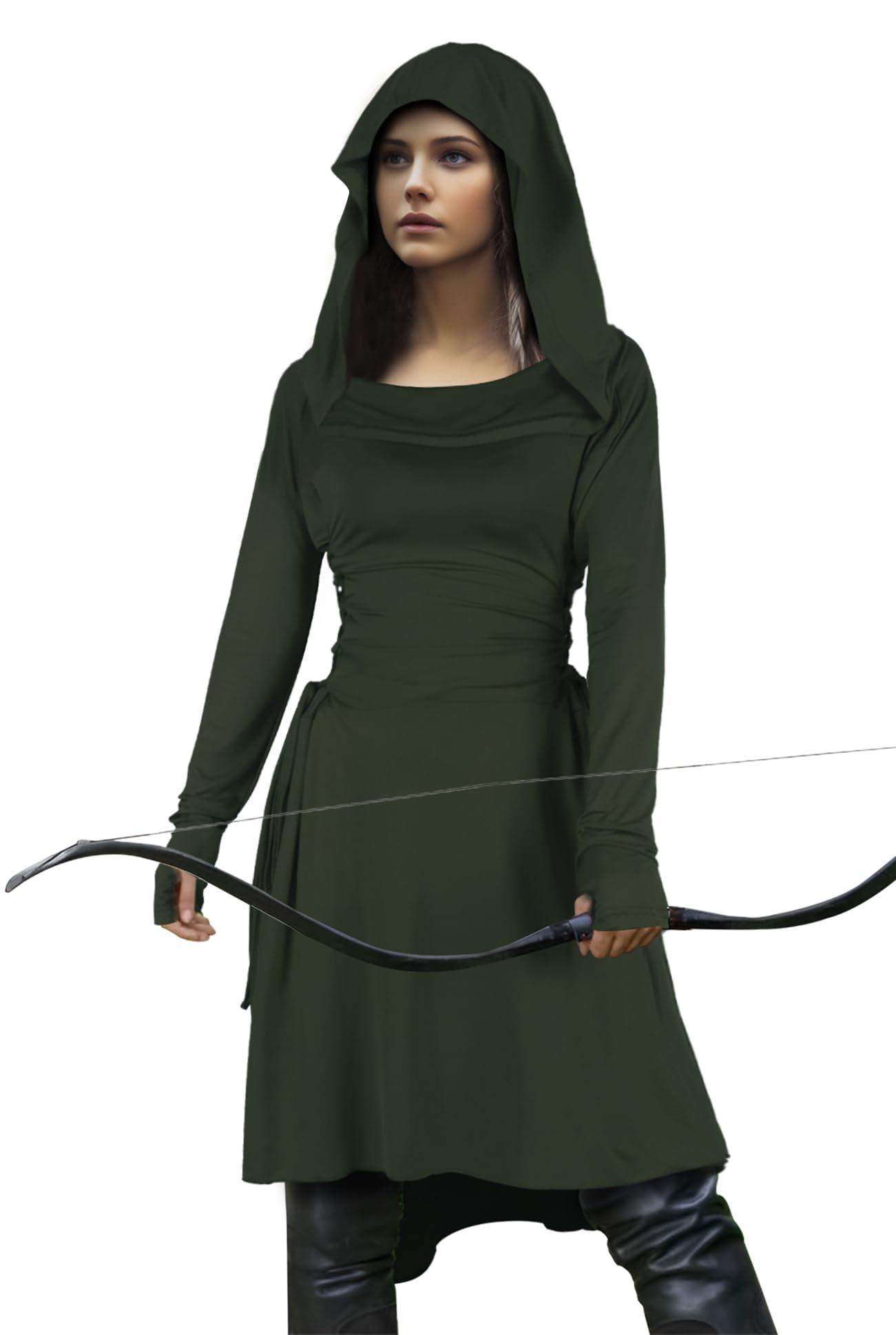 HOMELEX Renaissance Hood Dress for Women Medieval Ren Fair Halloween Hooded Cloak Robes Costume - HOMELEX