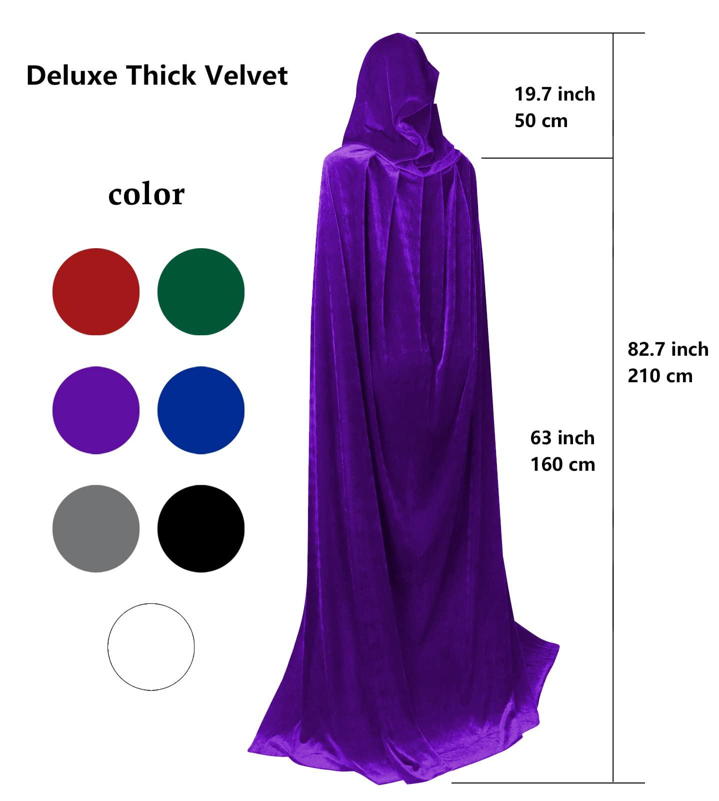 HOMELEX Black Witch Velvet Cloak Halloween Hooded Cape Queen King Robe Outfit Renaissance Medieval Costume - HOMELEX