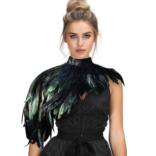 HOMELEX Feather Cape Shawl Costume Black Witch Wings Collar Adult Crow Neck - HOMELEX