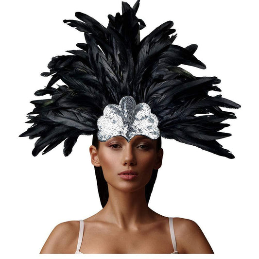 HOMELEX Women's Black Feather Headpiece Carnival Caribbean Headdress Showgirl Accessories - HOMELEX