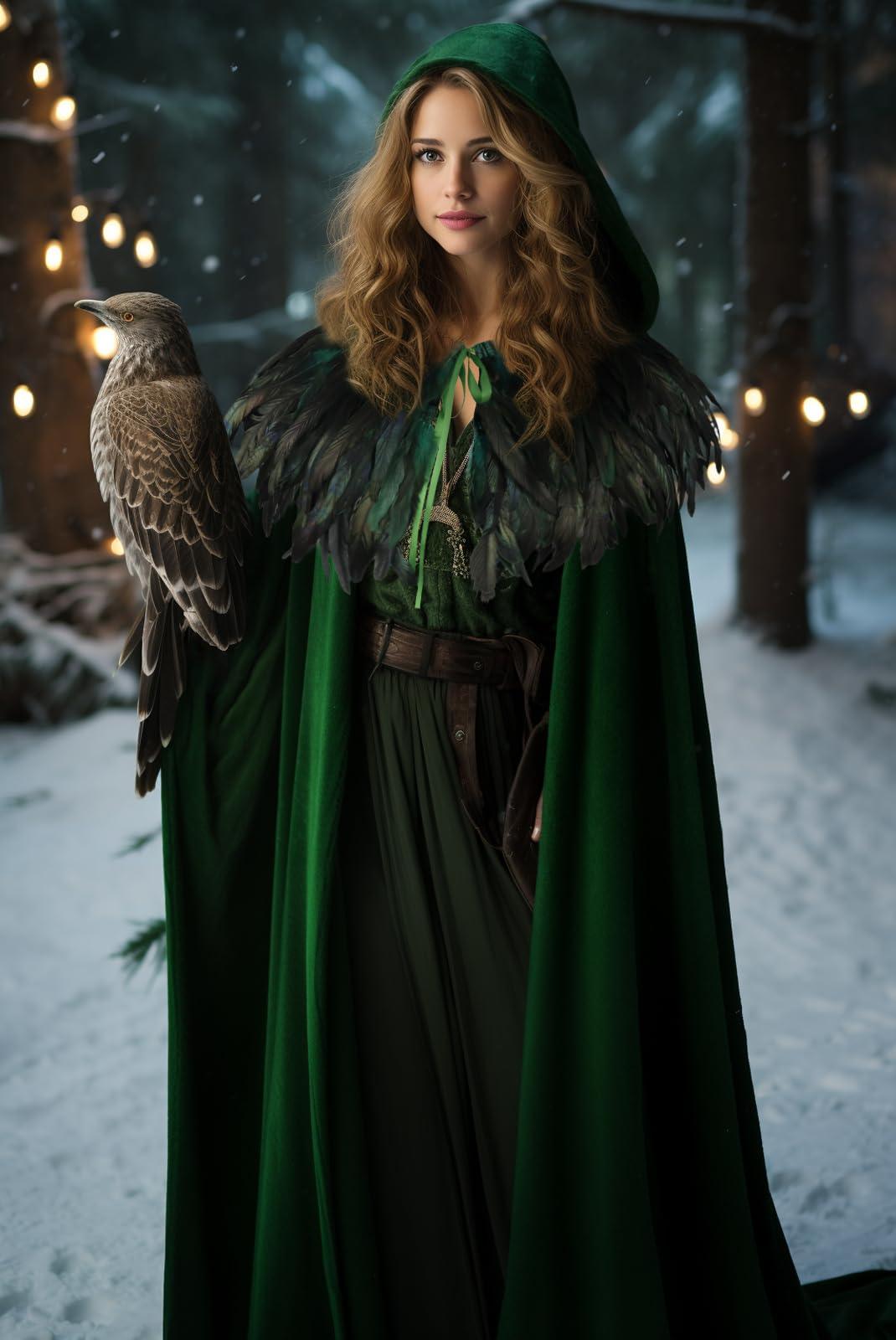 HOMELEX Unisex Solid Velvet Adult Full Length Hooded Robe Cape with Classic Gothic Feather Cloak Suit - HOMELEX