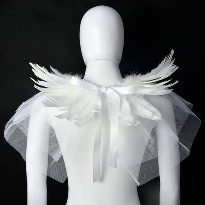 Feather Lace Shawl for Women - Gothic Feathers Crow Costume Witch Halloween Cape Accessories - HOMELEX