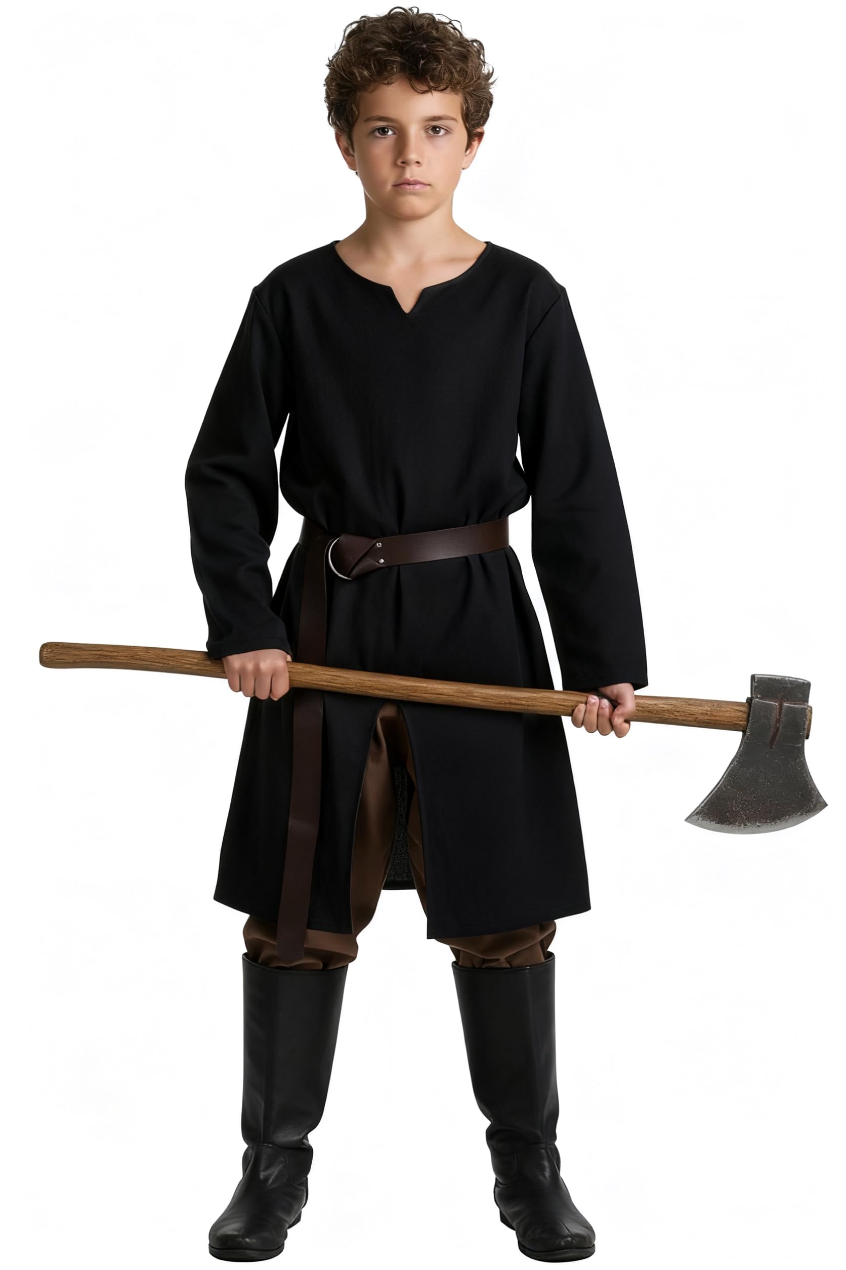 Black long loose-fit tunic in a fantasy style