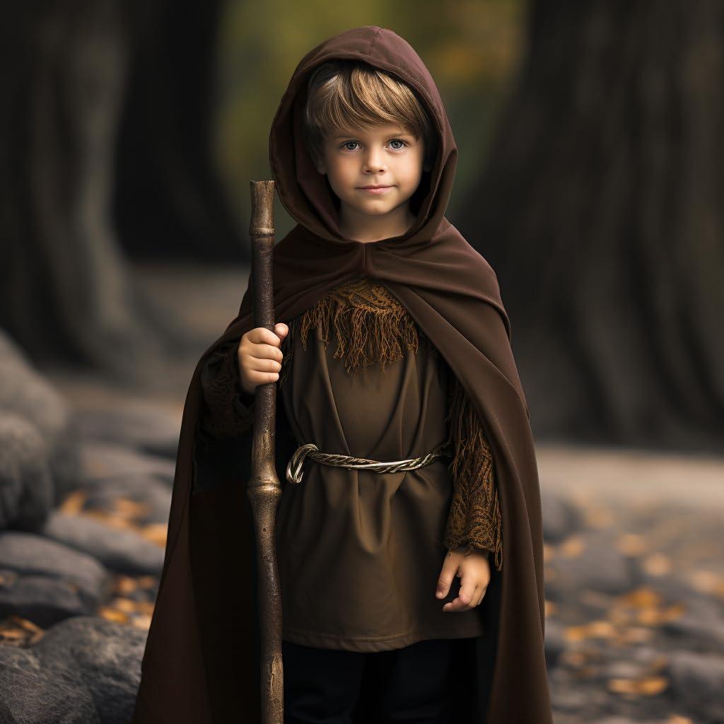 HOMELEX Renaissance Costume for Boys - Kids Medieval Cloak With Hood Halloween Ranger Wizard Elven Hooded Cape Robe - HOMELEX