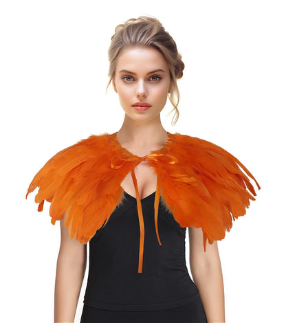 Feather Shawl for Women - Swan Feathers Collar Halloween Crow Cape Witch Costume Accessories - HOMELEX
