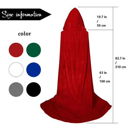 HOMELEX Black Witch Velvet Cloak Halloween Hooded Cape Queen King Robe Outfit Renaissance Medieval Costume - HOMELEX