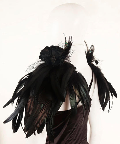 HOMELEX Shoulder Pad with Feathers Wings - Feather Harness Carnival Costumes for Women Masquerade Ball Raven Costume - HOMELEX