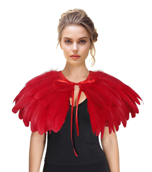 Feather Shawl for Women - Swan Feathers Collar Halloween Crow Cape Witch Costume Accessories - HOMELEX