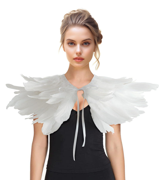 Feather Shawl for Women - Swan Feathers Collar Halloween Crow Cape Witch Costume Accessories - HOMELEX