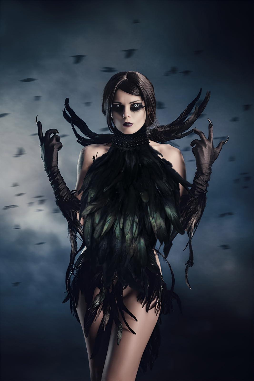 HOMELEX Feather Cape Shawl Costume Witch Wings Collar Adult Crow Neck - HOMELEX