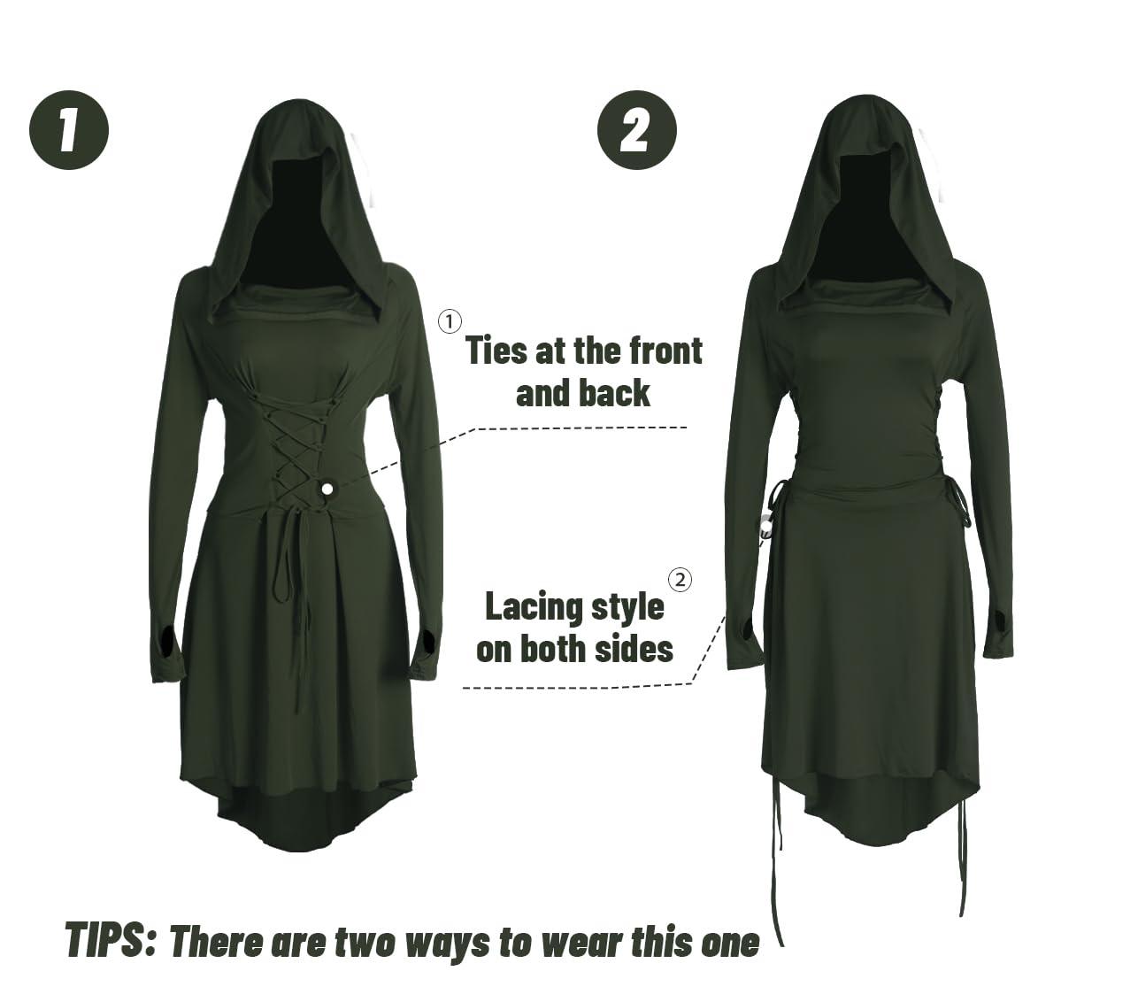 HOMELEX Renaissance Hood Dress for Women Medieval Ren Fair Halloween Hooded Cloak Robes Costume - HOMELEX