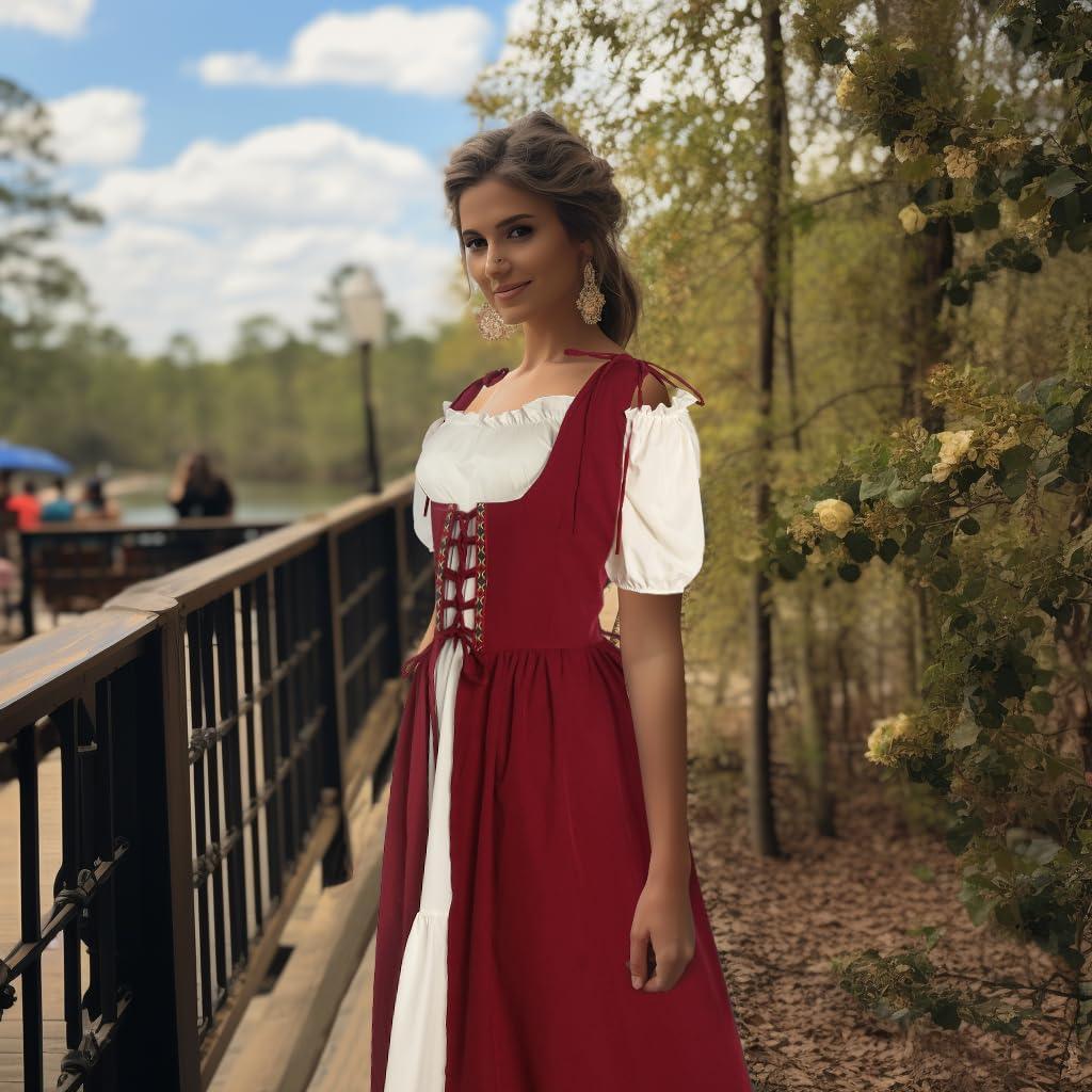 HOMELEX Renaissance Dress Women - Medieval Elf Costume Plus Size Ren Faire Midevil Festival Outfit - HOMELEX
