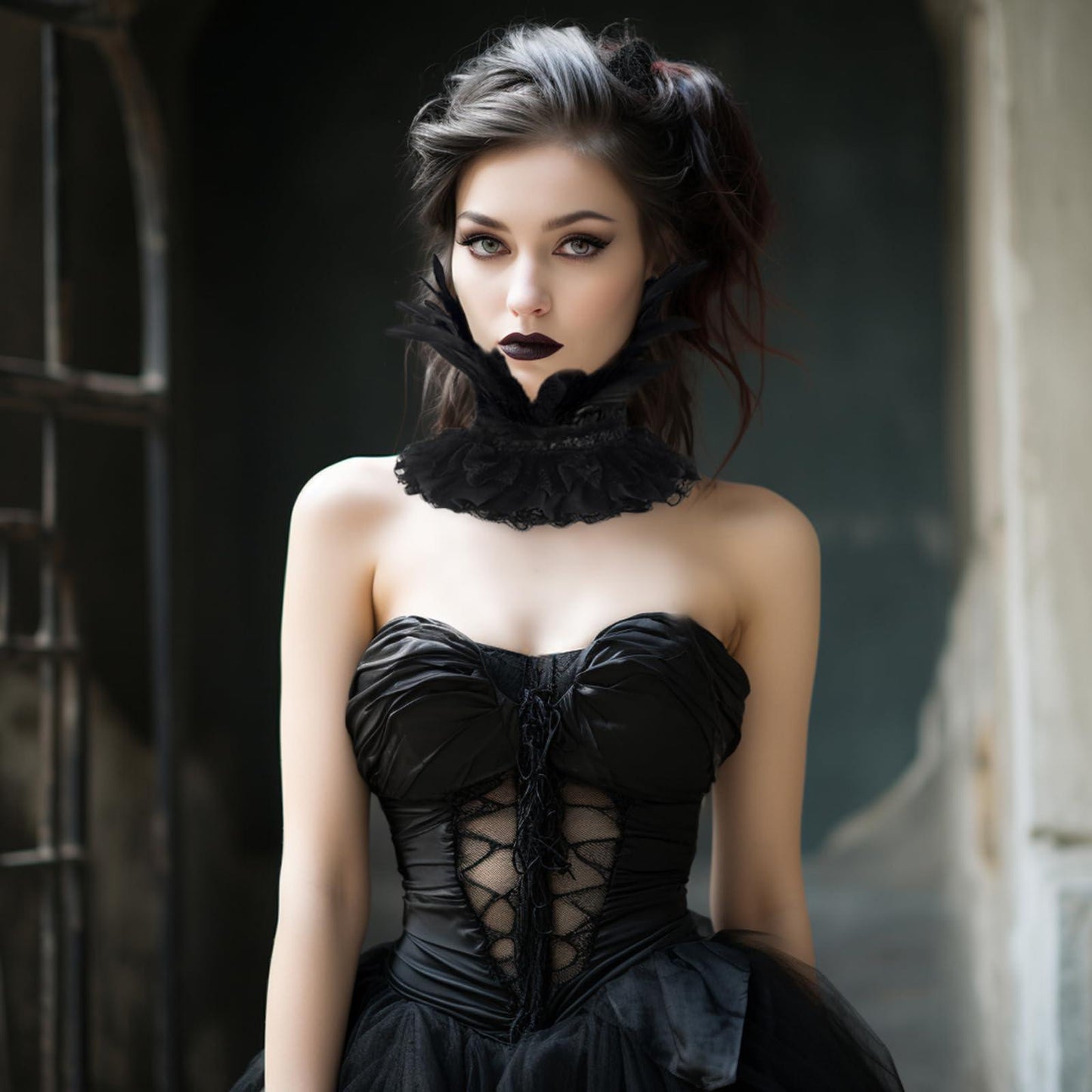 HOMELEX Gothic Victorian Black Natural Feather Collar Choker Halloween Shawl Cape - HOMELEX