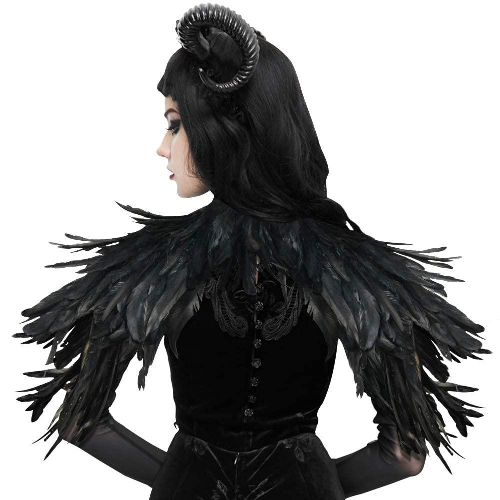 HOMELEX Feather Cape Shawl Costume Black Witch Wings Collar Adult Crow Neck - HOMELEX