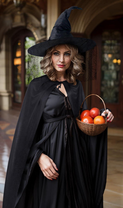 HOMELEX Unisex Black Velvet Adult Cape Full Length Hooded Robe Halloween Cloak - HOMELEX