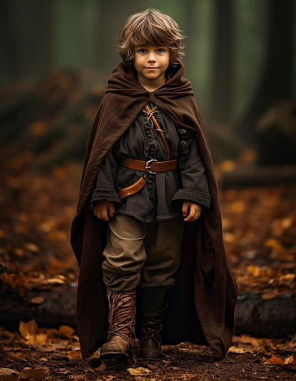 HOMELEX Renaissance Costume for Boys - Kids Medieval Cloak With Hood Halloween Ranger Wizard Elven Hooded Cape Robe - HOMELEX