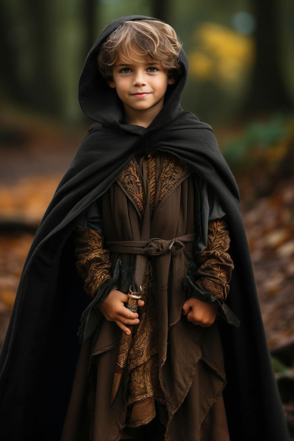 HOMELEX Renaissance Costume for Boys - Kids Medieval Cloak With Hood Halloween Ranger Wizard Elven Hooded Cape Robe - HOMELEX