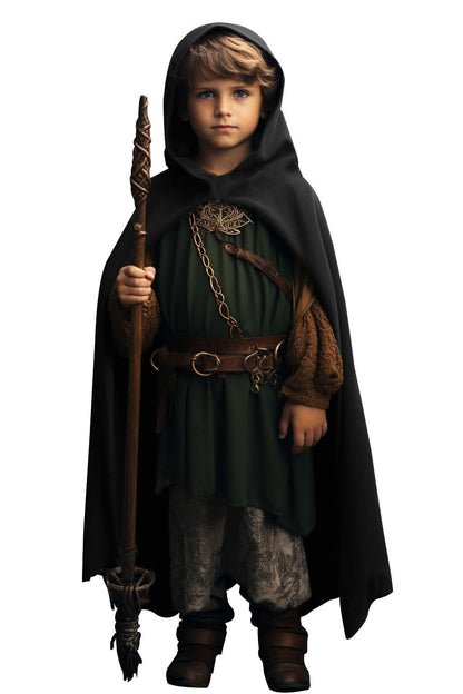 HOMELEX Renaissance Costume for Boys - Kids Medieval Cloak With Hood Halloween Ranger Wizard Elven Hooded Cape Robe - HOMELEX