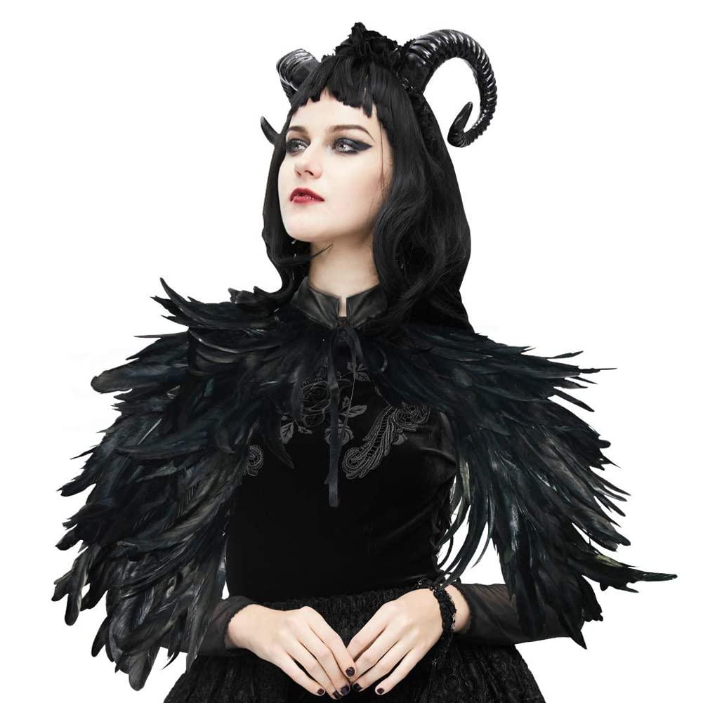 HOMELEX Feather Cape Shawl Costume Black Witch Wings Collar Adult Crow Neck - HOMELEX