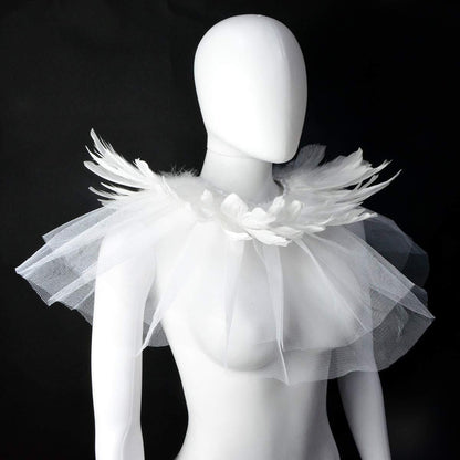 Feather Lace Shawl for Women - Gothic Feathers Crow Costume Witch Halloween Cape Accessories - HOMELEX