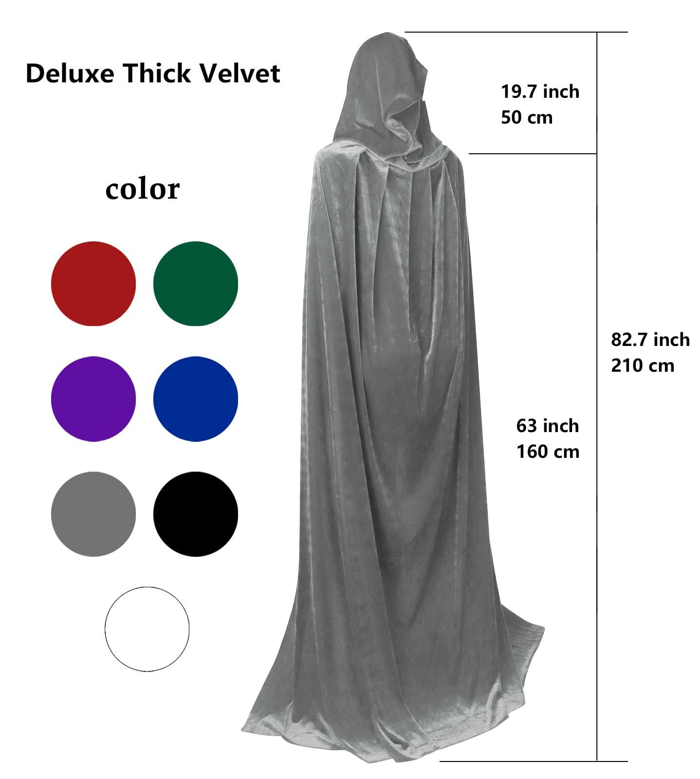 HOMELEX Black Witch Velvet Cloak Halloween Hooded Cape Queen King Robe Outfit Renaissance Medieval Costume - HOMELEX