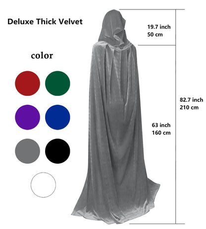 HOMELEX Black Witch Velvet Cloak Halloween Hooded Cape Queen King Robe Outfit Renaissance Medieval Costume - HOMELEX