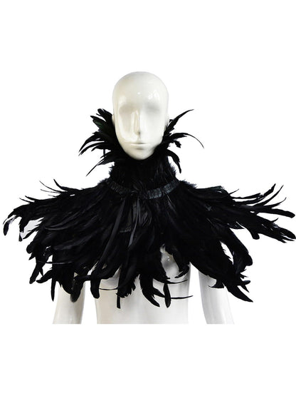 HOMELEX Black Witch Feather Collar Crow Shawl Costume Halloween Swan Wings Accessories Cape for Women - HOMELEX