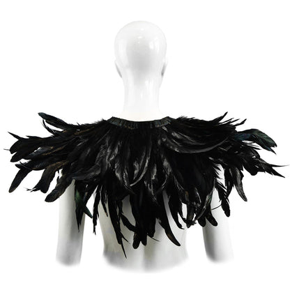 HOMELEX Black Witch Feather Collar Crow Shawl Costume Halloween Swan Wings Accessories Cape for Women - HOMELEX