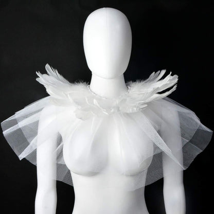 Feather Lace Shawl for Women - Gothic Feathers Crow Costume Witch Halloween Cape Accessories - HOMELEX