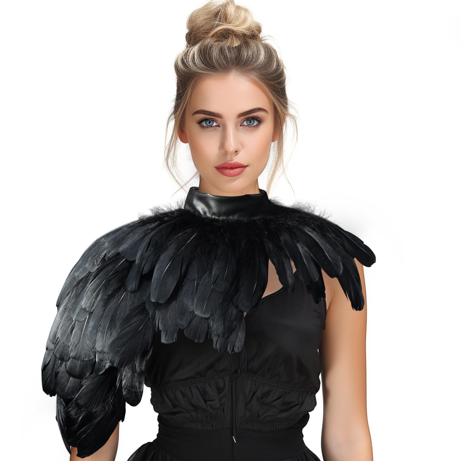 HOMELEX Feather Cape Shawl Costume Black Witch Wings Collar Adult Crow Neck - HOMELEX