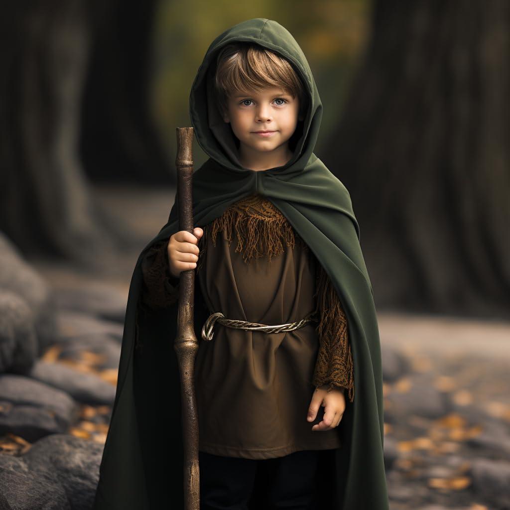 HOMELEX Renaissance Costume for Boys - Kids Medieval Cloak With Hood Halloween Ranger Wizard Elven Hooded Cape Robe - HOMELEX