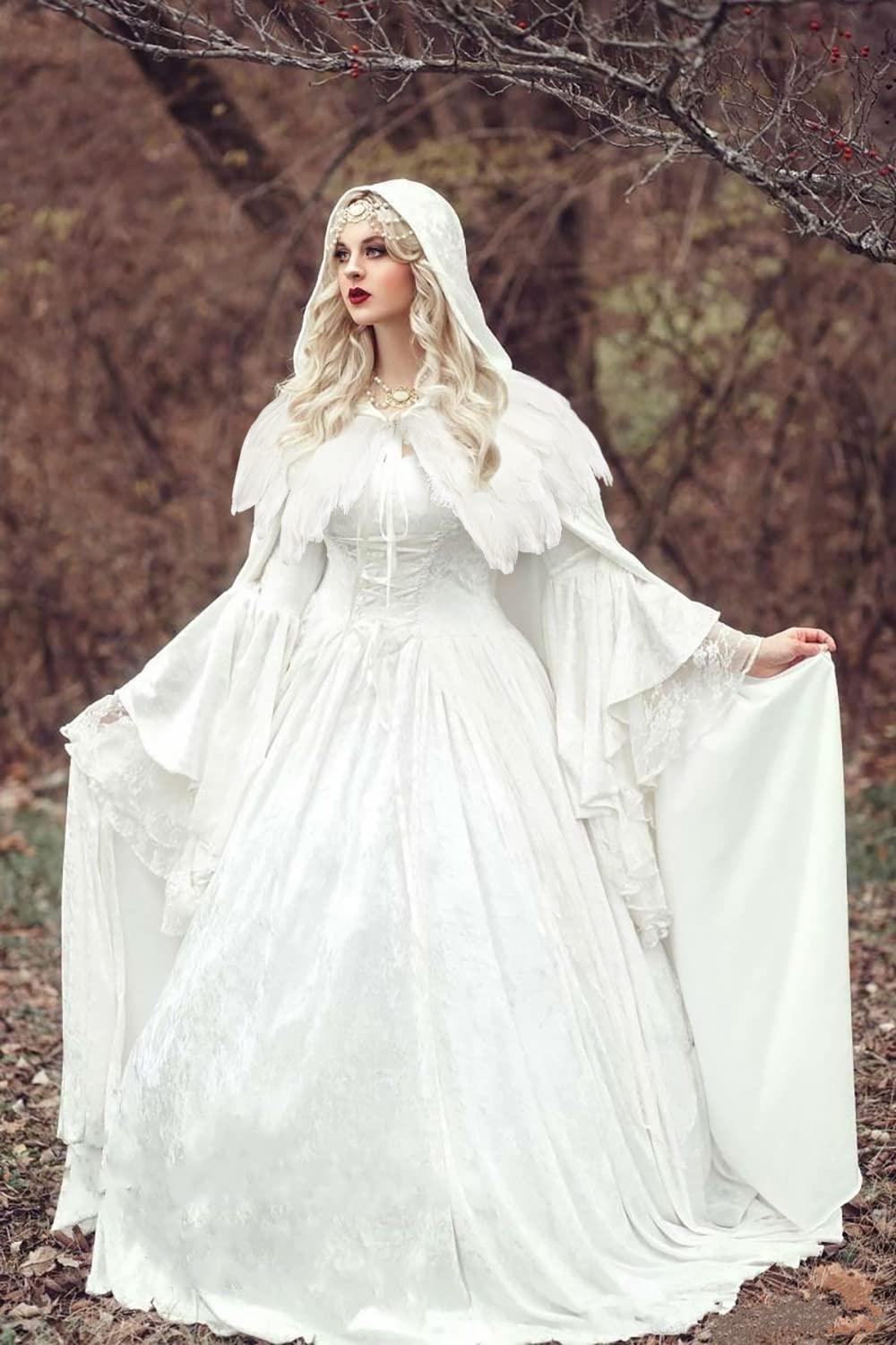 HOMELEX Unisex Solid Velvet Adult Full Length Hooded Robe Cape with Classic Gothic Feather Cloak Suit - HOMELEX