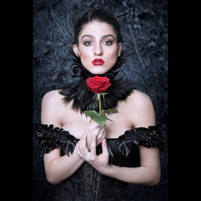 HOMELEX Gothic Victorian Black Natural Feather Collar Choker Halloween Shawl Cape - HOMELEX