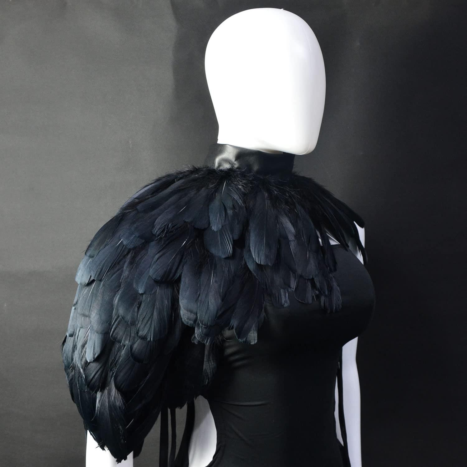 HOMELEX Feather Cape Shawl Costume Black Witch Wings Collar Adult Crow Neck - HOMELEX