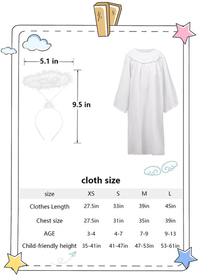 HOMELEX Kids Angel Costume With Halo Christmas Church Robes Angel Dress for Girl - HOMELEX