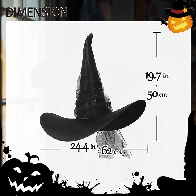 HOMELEX Halloween Women Witch Hat for Large Head Adult Costume Accessory Wicked Cosplay