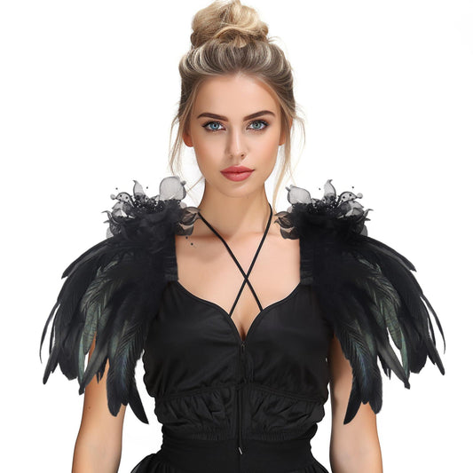 HOMELEX Shoulder Pad with Feathers Wings - Feather Harness Carnival Costumes for Women Masquerade Ball Raven Costume - HOMELEX
