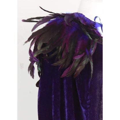 Unisex Solid Color Velvet Adult Cape with Real Natural Gothic Feather Cape