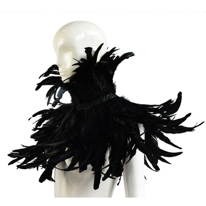 HOMELEX Evil Queen Feather Horns Costume for Women Black Cape Halloween Headpiece Shawl Accessories - HOMELEX