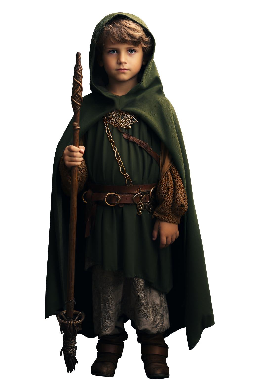 HOMELEX Renaissance Costume for Boys - Kids Medieval Cloak With Hood Halloween Ranger Wizard Elven Hooded Cape Robe - HOMELEX